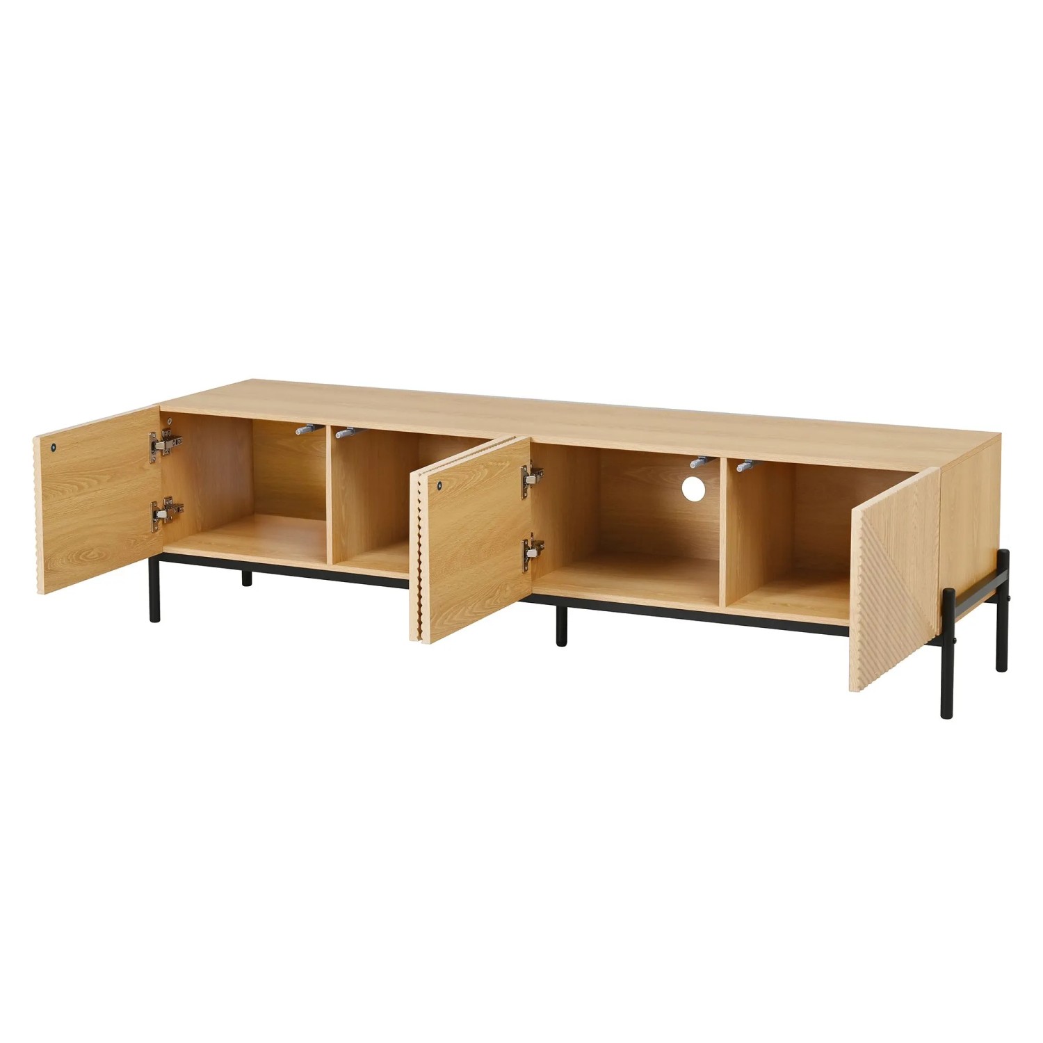 okwish TV Schrank mit 4 Türen und 3D Struktur für Wohnzimmer 163.5x40x45cm Natur