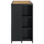 Schwarzer vidaXL Bartisch mit Regal aus Rattan und Akazienholz, 120x60x110 cm.