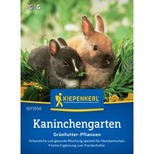 Kiepenkerl Saatgut Kaninchengarten mit zwei Kaninchen im Gras.