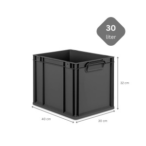 PROREGAL Eurobox Nextgen Grip HxBxT 32x30x40cm 30 Liter Griffe Geschlossen Schwarz Eurobehälter Transportbox Transportbehälter