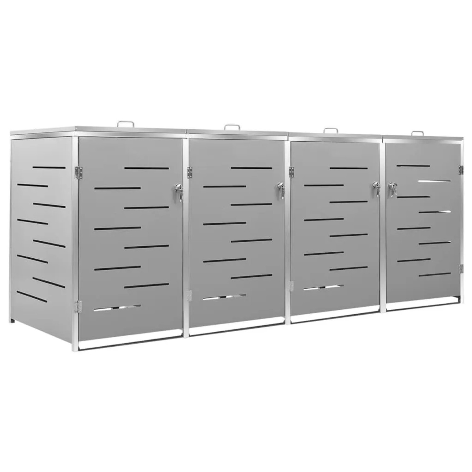 DELUKE 4er Mülltonnenbox JAGU Edelstahl Grau 115,5x276,5x77,5cm Mülltonnenverkleidung Für 4 Tonnen 240L Müllbox Aus Metall