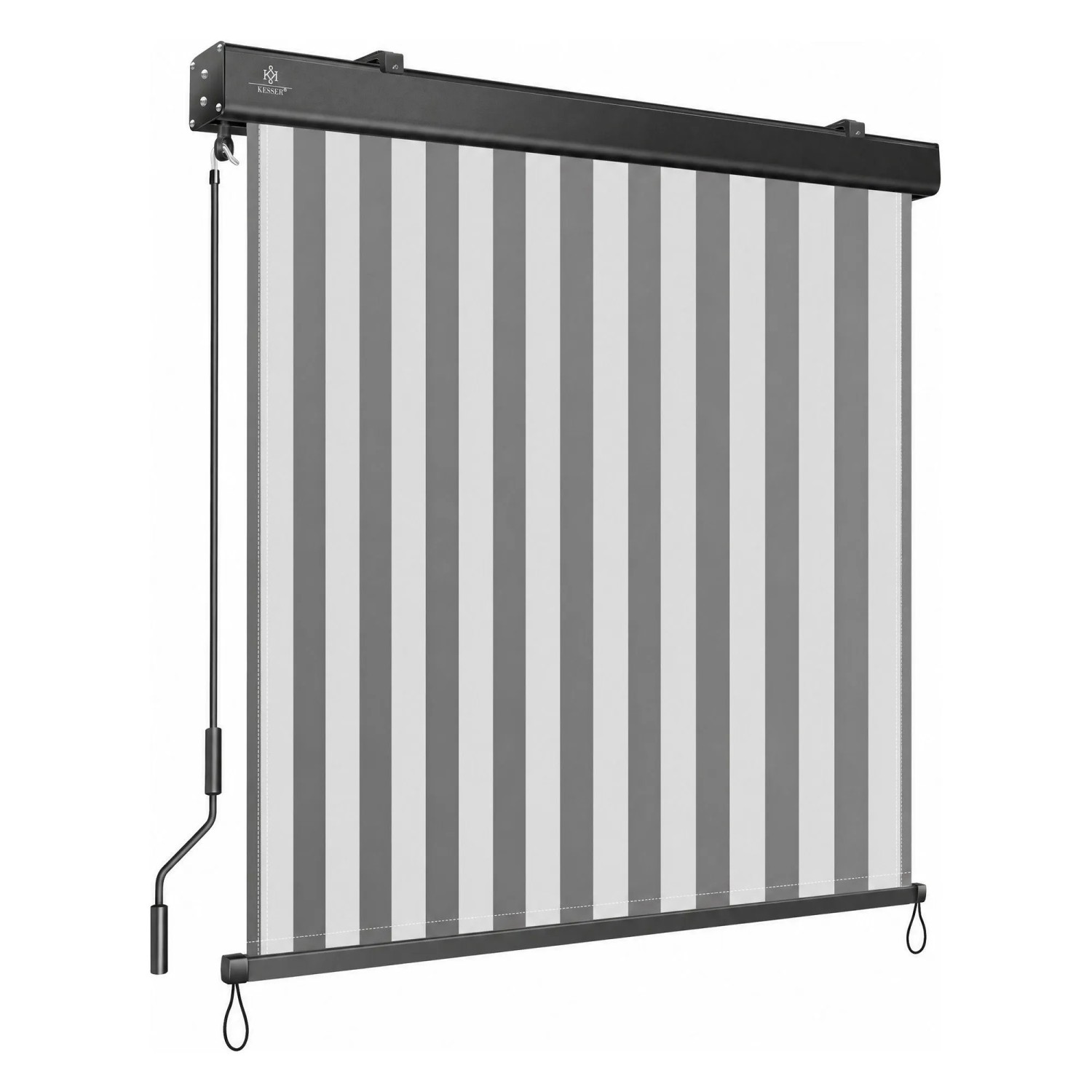 KESSER Senkrechtmarkise mit Handkurbel Größe 180 x 250 cm Grau Weiß