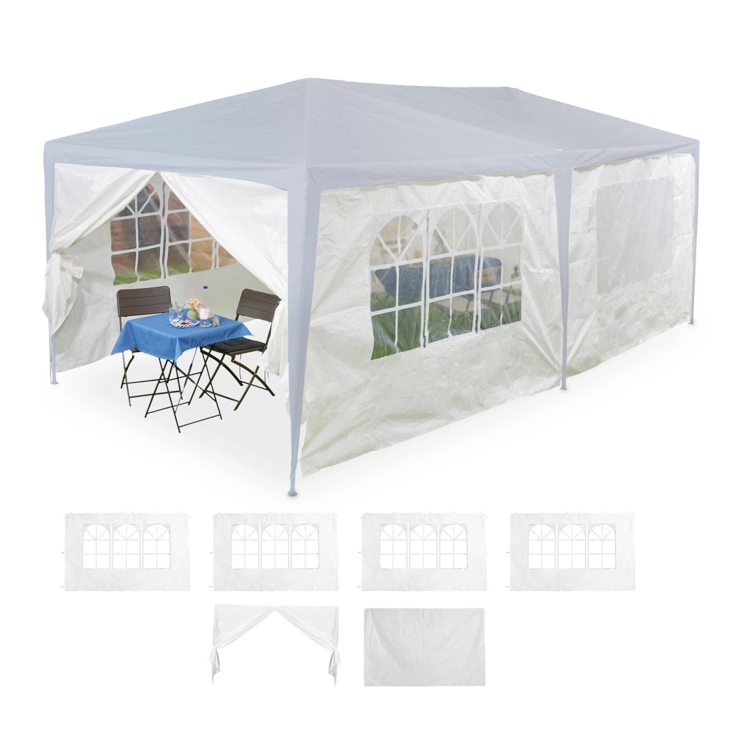 Relaxdays Pavillon Seitenteile 6er Set PE-Kunststoff Weiß Wasserdicht 3 m x 6 m