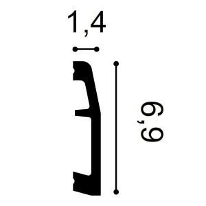 Profil der weißen ORAC DECOR SX125 Sockelleiste (6,9x1,4cm) für Boden und Kabel.