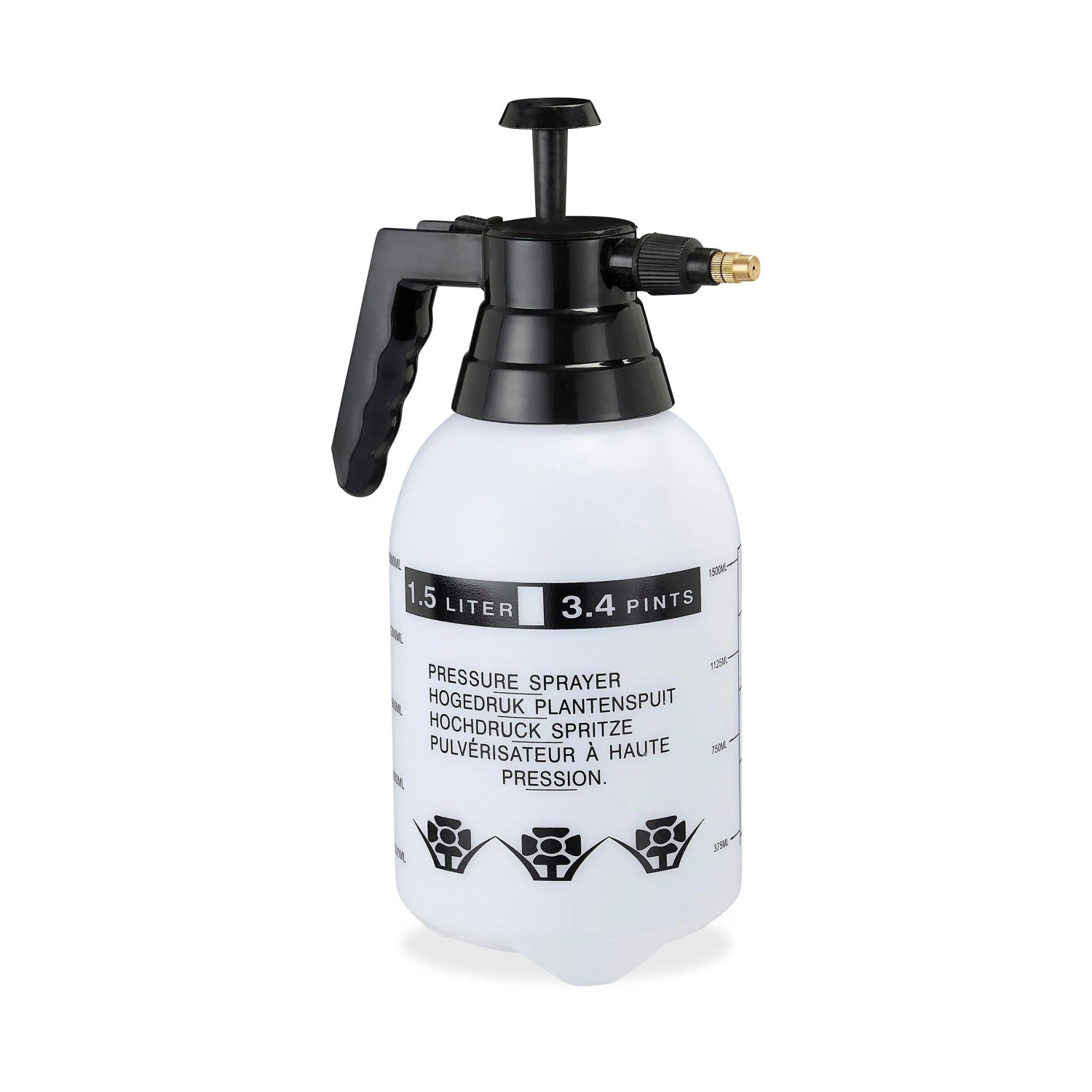 Relaxdays Pumpsprühflasche Kunststoff Messing Schwarz Weiß Einstellbar 1,5, 0,27 kg