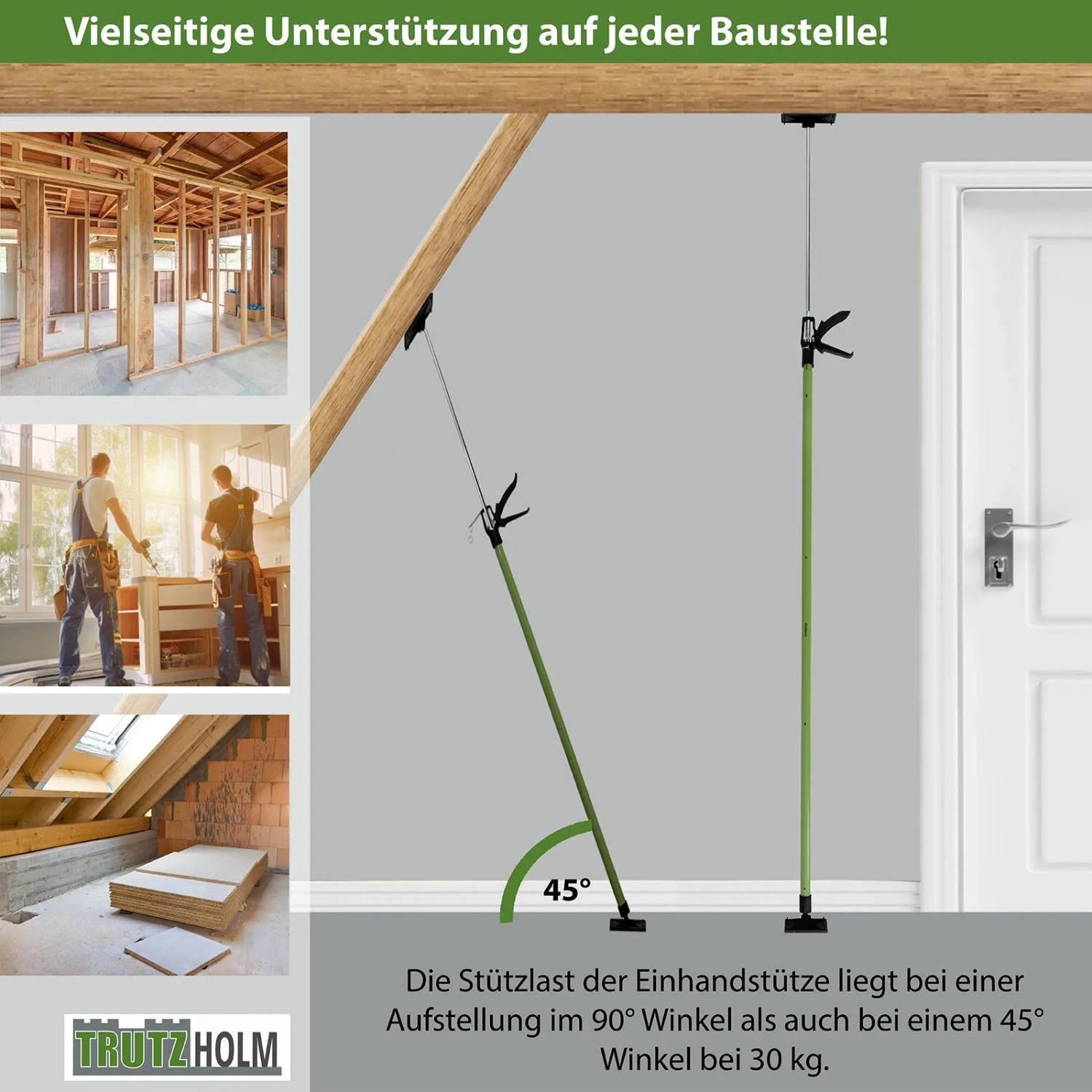 TRUTZHOLM Einhandstützen im Set, teleskopierbar von 115 bis 290 cm, für Montagearbeiten.