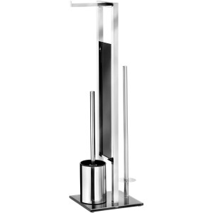 Wenko Stand WC-Garnitur Rivalta aus Edelstahl mit Papierhalter und WC-Bürste.