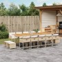 Beige 15-tlg. Garten Essgruppe aus Poly Rattan mit Tisch, Stühlen und Kissen. Ideal für den Garten.