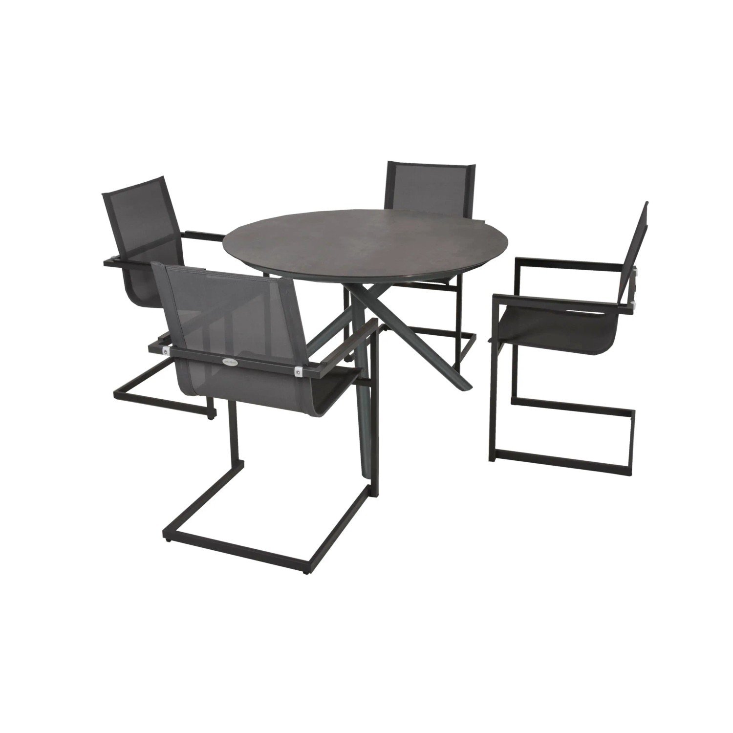 DELUKE Garten-Sitzgruppe HELGA 5-tlg. Kunststoff Schwarz Gartenmöbel-Set Garten-Essgruppe Freischwingerstühle A Esstisch