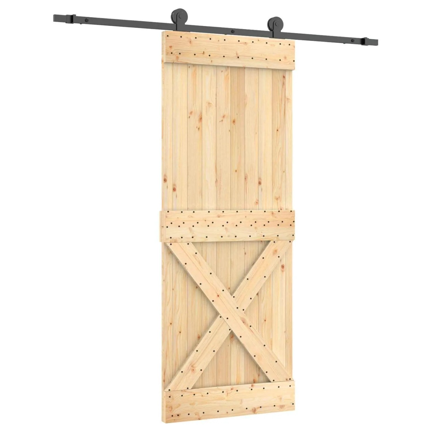 vidaXL Schiebetür Natur und Schwarz 80 x 210 cm Massivkiefer 3444999