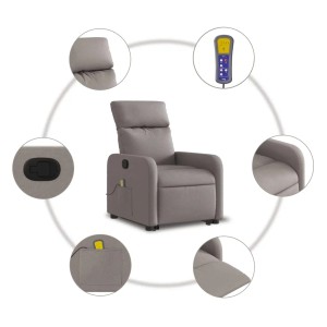vidaXL Massagesessel mit Aufstehhilfe, taupefarbener Relaxsessel aus Stoff mit Fernbedienung.