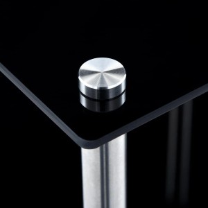 Schwarzes vidaXL Regal mit 2 Glasablagen und Edelstahlgestell, Detailansicht.