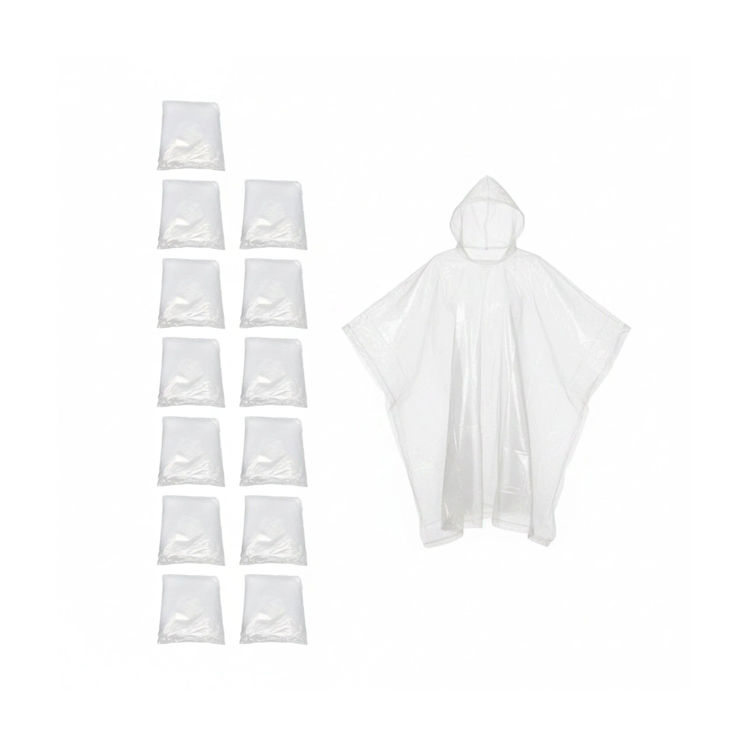 Relaxdays Regenponcho PE Transparent mit Kapuze Einweg Unisex 13er Set