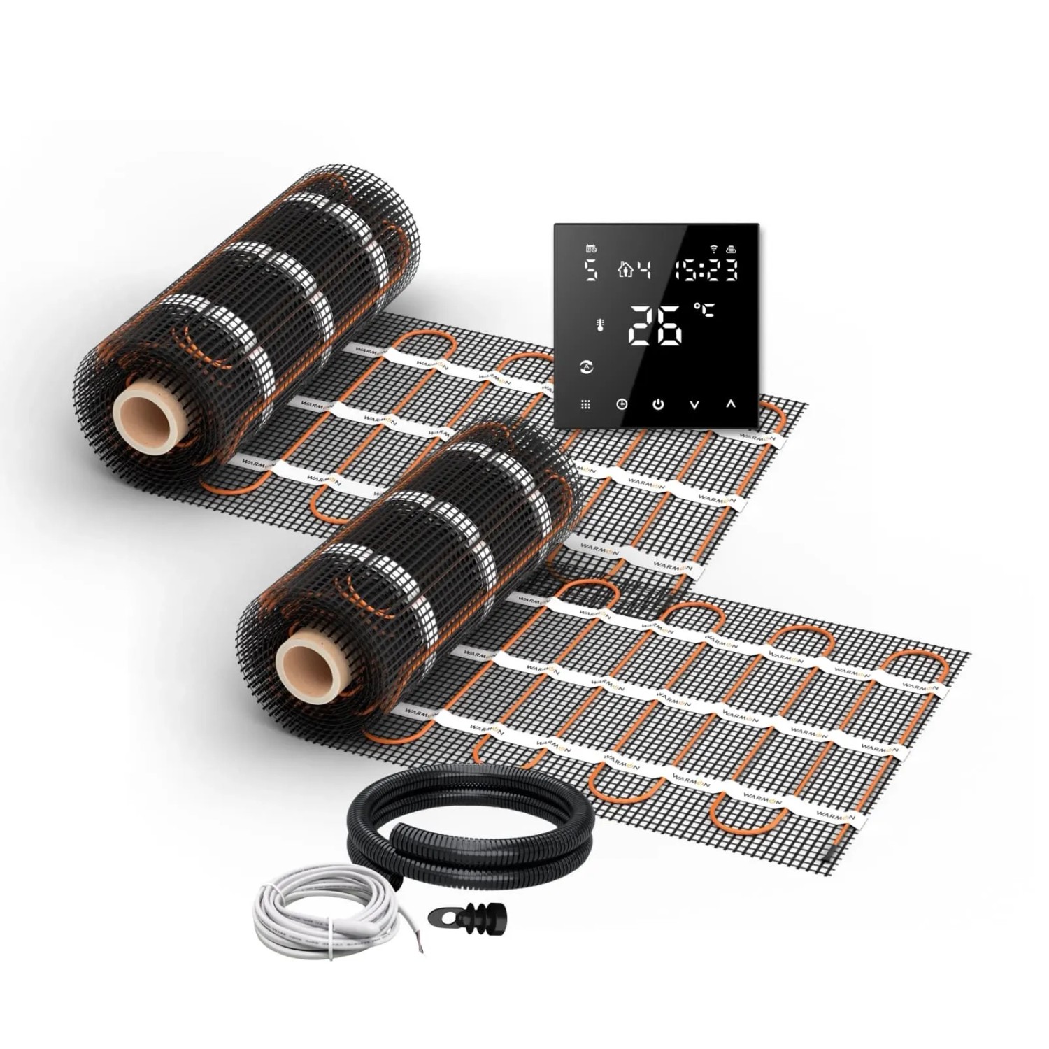 WARMON Fußbodenheizung Elektrisch 2x Matten LIGHT 100 W/m² 5+4 m² inkl. TS 300 WiFi Thermostat Schwarz