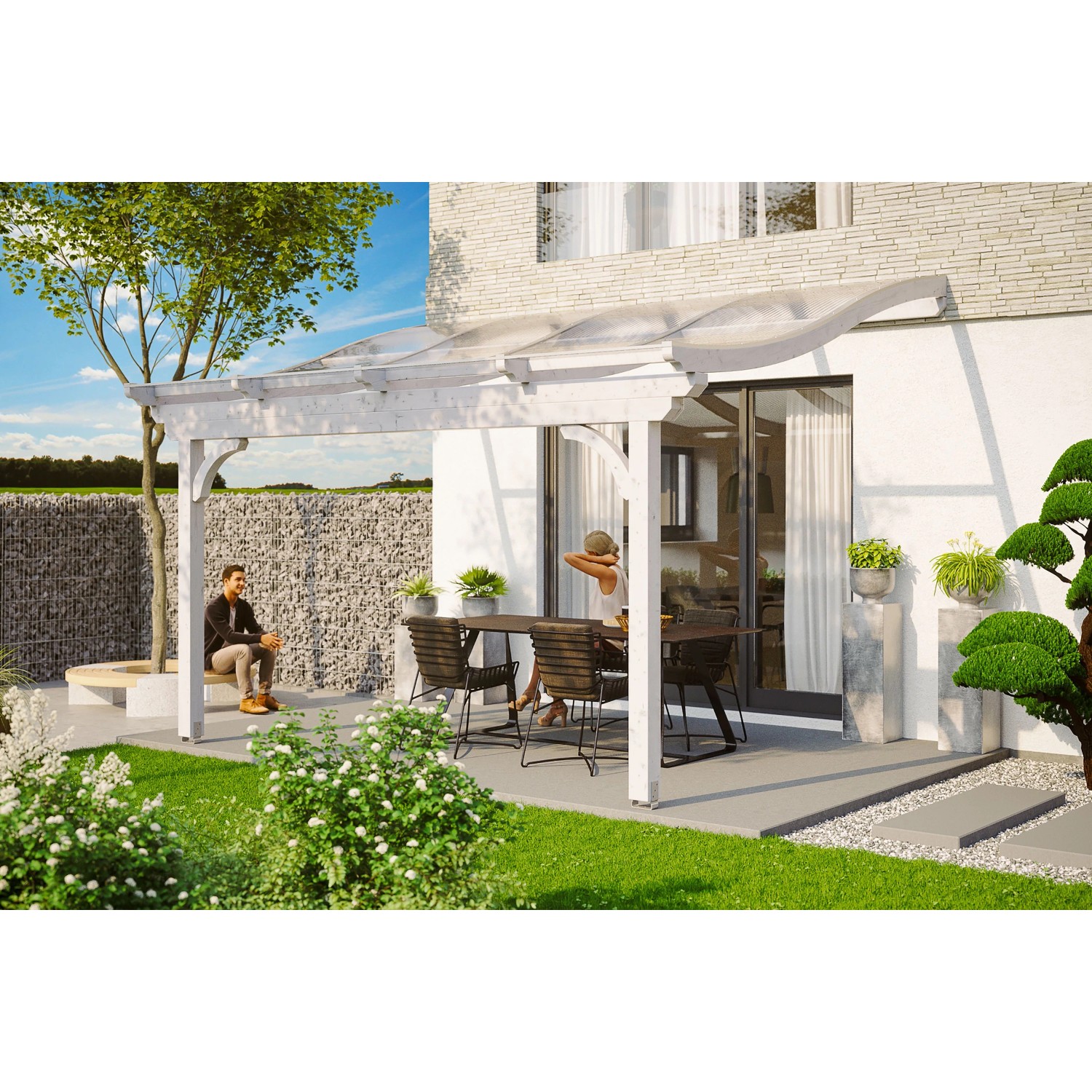 Skan Holz Terrassenüberdachung Verona 434 x 339 cm Leimholz Weiß