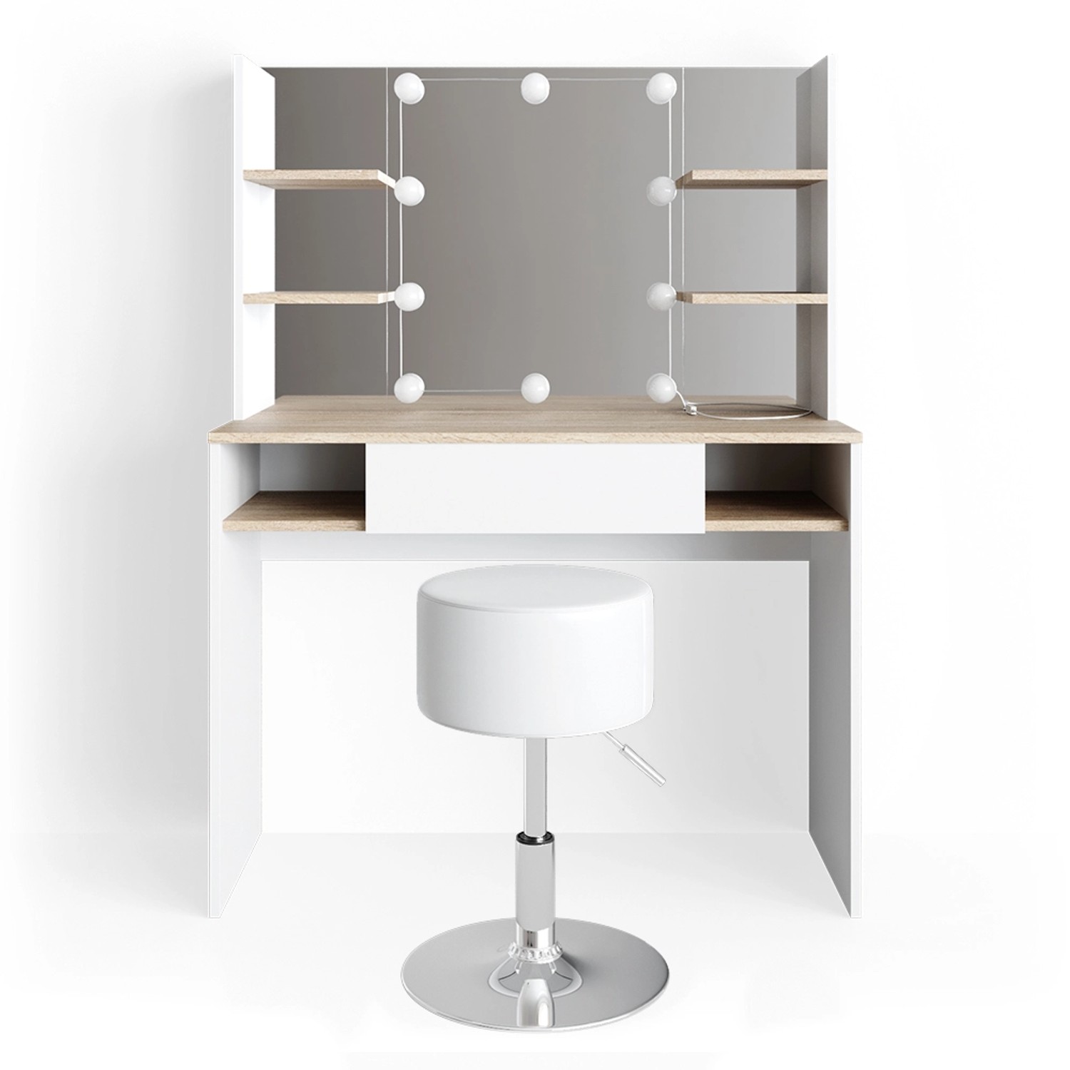 Vicco Schminktisch Daenerys Weiß/Sonoma/Sonoma 99 cm mit LED Beleuchtung un günstig online kaufen