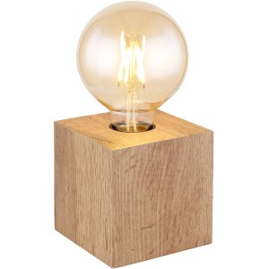 Globo Tischlampe Erna, dunkelbraun, mit E27 Fassung auf Holzsockel. Design-Tischleuchte.