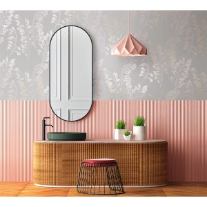 Graue Marburg Vliestapete mit floralem Muster im modernen Badezimmer.