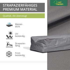 Graue Schutzhülle für Gartenliege, wasserdicht, UV- und frostbeständig, aus strapazierfähigem Material.