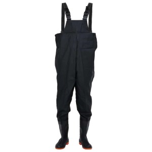 Schwarze vidaXL Wathose mit Stiefeln, Größe 43, für Angeln und Arbeit im Freien.