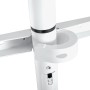 Detailaufnahme des weißen Schwaiger TV-Bodenstandfuß TVBS7040, freistehend, mit Halterung.