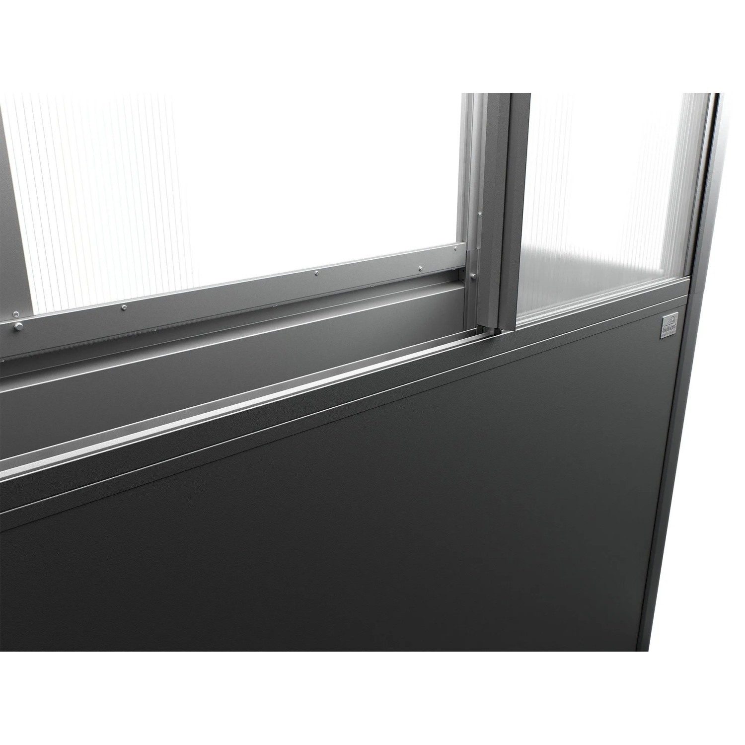 Detailaufnahme: Dunkelgraues Biohort Gewächshaus Florentina Maxi, Zubehör für Hochbeete.