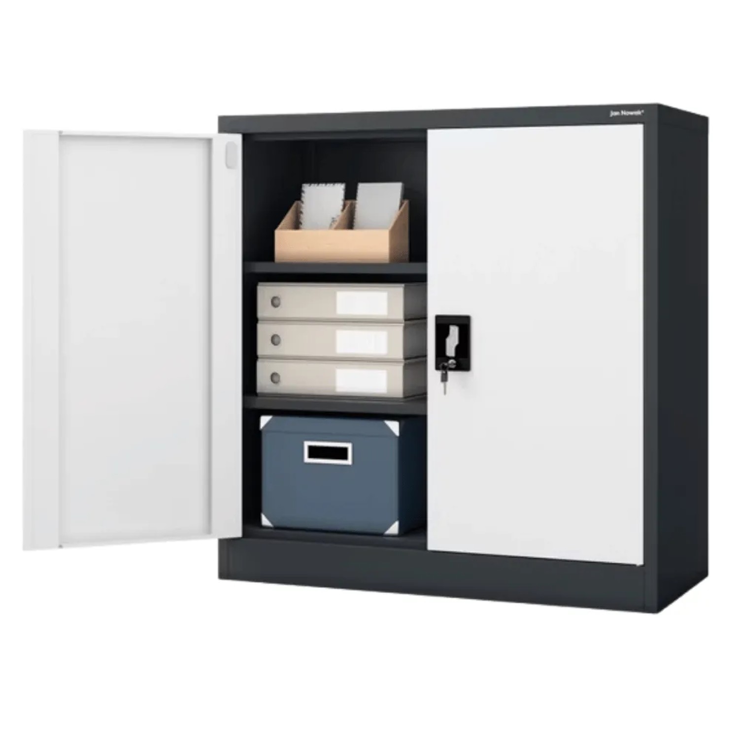 JAN NOWAK Aktenschrank Abschließbar BEATA mit Flügeltüren 93 x 90 x 40 cm Anthrazit-Weiß