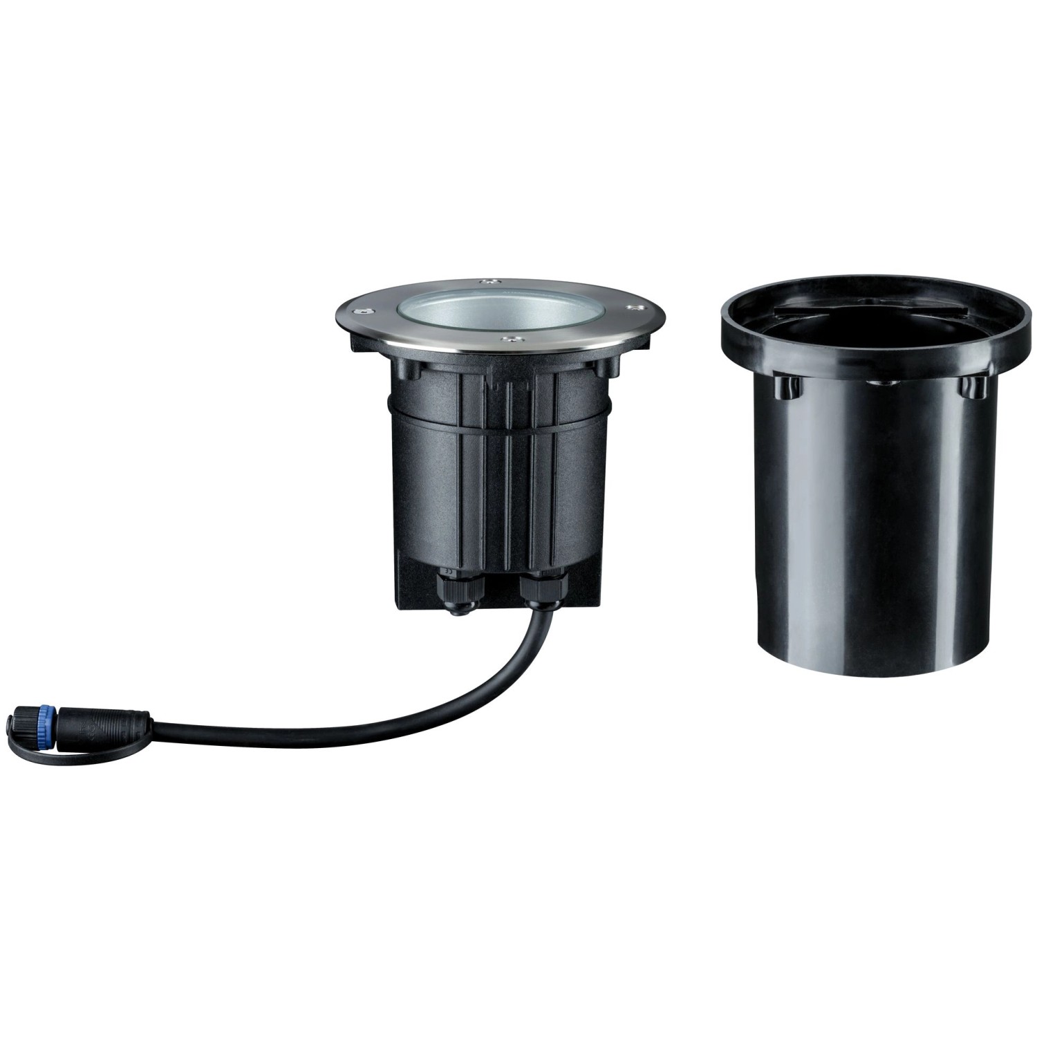Paulmann Plug & Shine LED-Bodeneinbaustrahler, rund, IP67, warmweiß, mit Einbautopf.