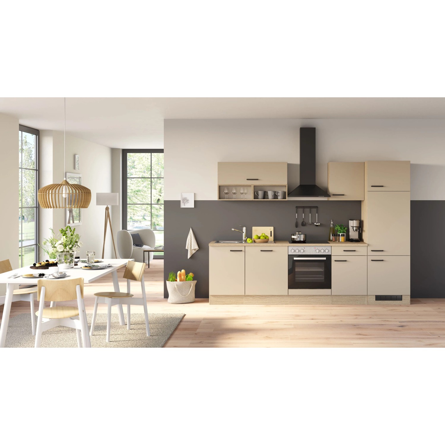 Flex-Well Exklusiv Küchenzeile 2333 Creso ohne E-Geräte 280 cm Cashmere Matt