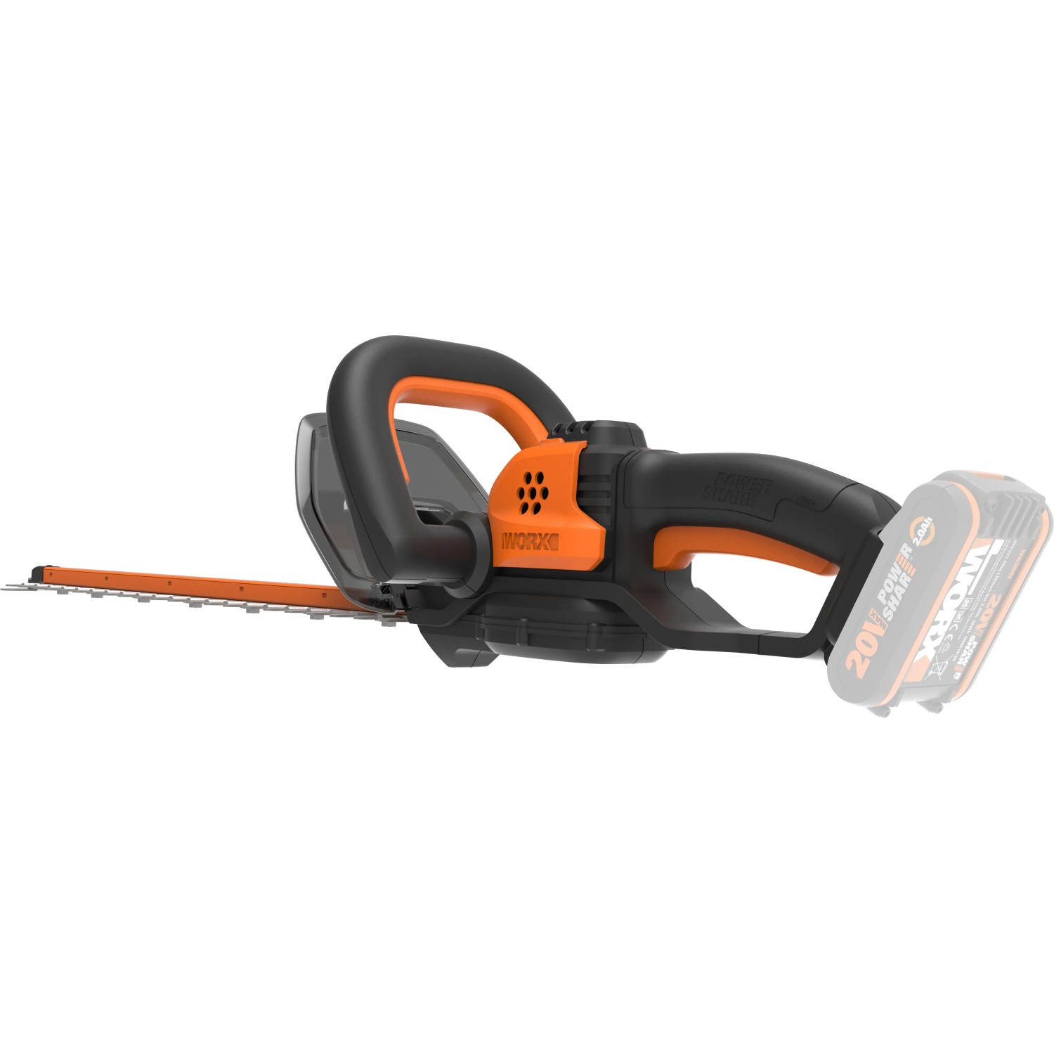 Worx Akku-Heckenschere WG264E.9 20 V Solo, Akku-Gartengerät in Schwarz/Orange.