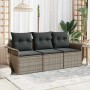 Graues 3-tlg. vidaXL Garten-Sofa-Set aus Poly Rattan mit Kissen und Stauraum.
