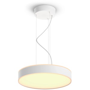Weiße Philips Hue Enrave Pendelleuchte mit Dimmer, runde Form. Smarte Beleuchtung für Ihr Zuhause.
