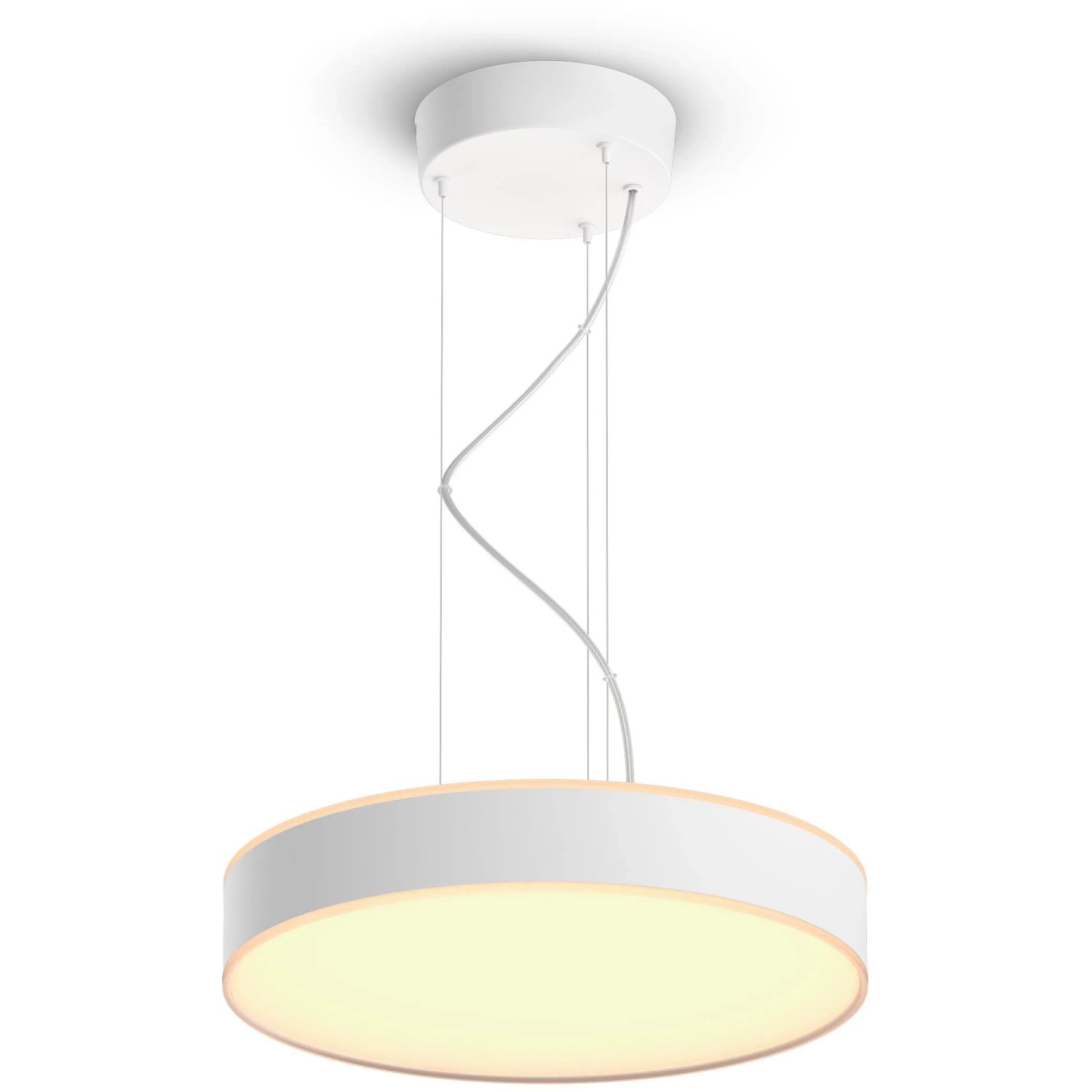 Weiße Philips Hue Enrave Pendelleuchte mit Dimmer, runde Form. Smarte Beleuchtung für Ihr Zuhause.