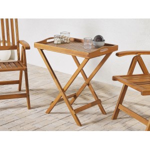 Beliani Beistelltisch JAVA, heller Holzfarbton, klappbarer Gartentisch aus Akazienholz.