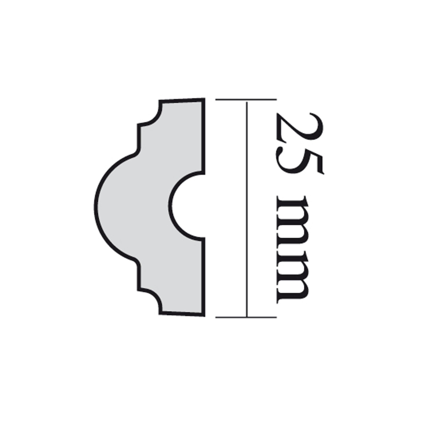 Decosa Flachprofil Rebecca, weiß, selbstklebend, Querschnitt mit Maßangabe 25mm.