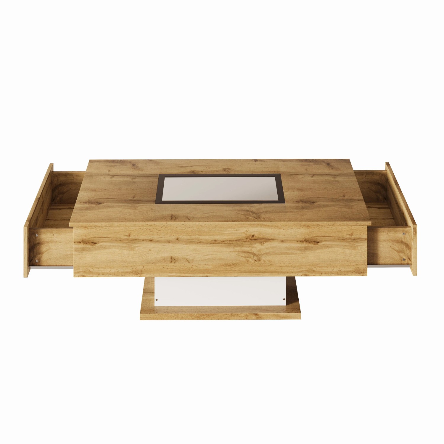 okwish Couchtisch Wohnzimmertisch mit LED-Licht Glas und 2 Schubladen 110 × 60 cm Natur
