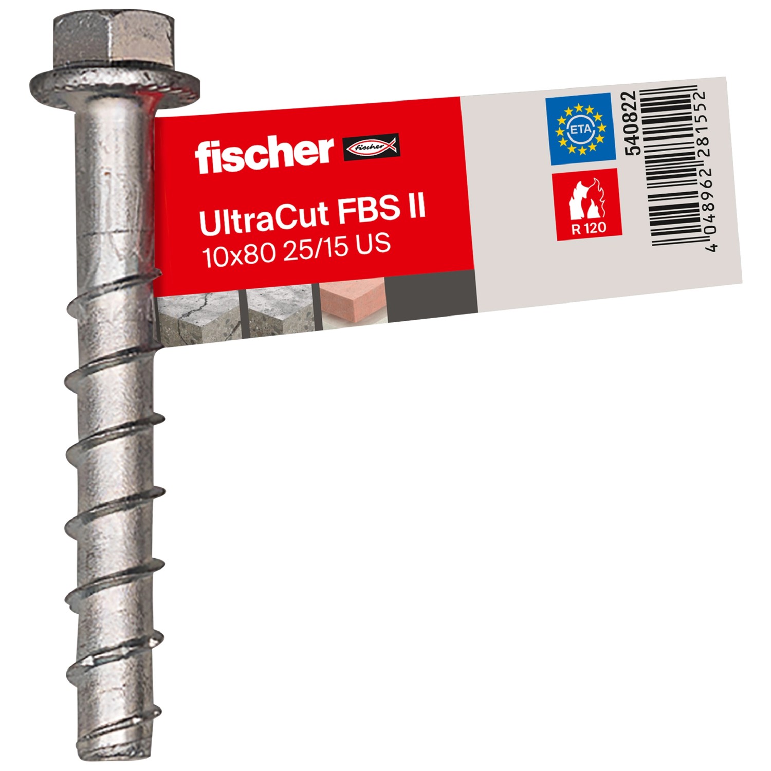 Fischer Betonschraube UltraCut FBS II 25/15 US E Sechskant mit U-Scheibe 10 x 80