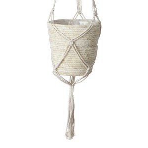 Naturfarbener Boltze Home Pflanzkorb Riseva, Ø 18 cm, aus Maisblatt, hängend.