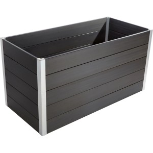 Graues WPC Hochbeet, 75x150x70 cm, mit Aluminiumpfosten. Ideal für Garten, Terrasse oder Balkon.