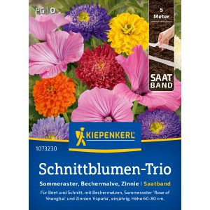 Kiepenkerl Schnittblumen-Trio mit Sommerastern, Bechermalven und Zinnien als Saatband.