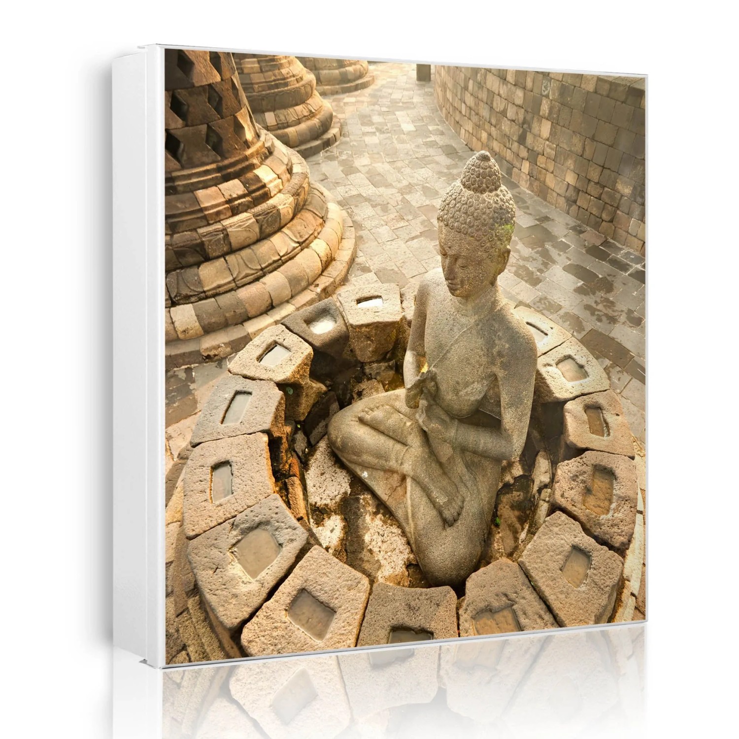 Banjado Großer Schlüsselkasten Metall 30x30cm Weiß Scharnier Rechts 50 Haken Beschreibbar Magnetisch Motiv Sitzender Buddha