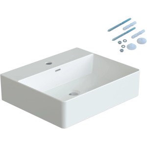Rechteckiges, weißes Aquabatos Waschbecken aus Keramik mit Hahnloch und Überlauf, inkl. Montagematerial.