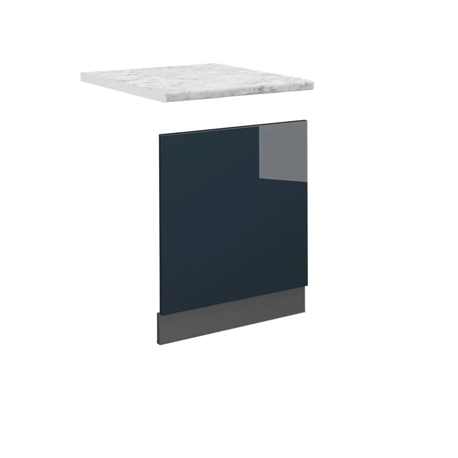Vicco Frontblende Fame-Line Geschirrspüler Fronttür DunkelBlau Hochglanz 60 cm AP Marmor mit Anthrazit Korpus