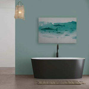 Leinwandbild mit Fischen als Wanddeko im Bad, 120x80 cm.