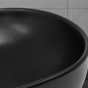 Modernes, ovales ML-Design Handwaschbecken aus Keramik in Schwarz Matt, Detailansicht.