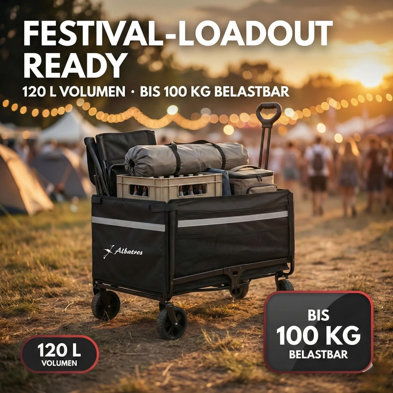 Albatros Bollerwagen Klappbar 120L mit Flaschenöffner & Getränkehalter_4