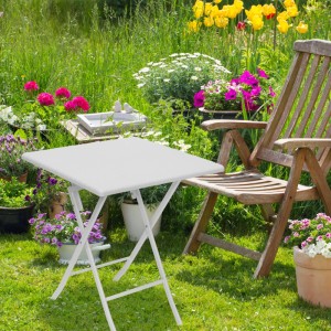 Relaxdays Gartentisch Quadratisch Kunststoff Weiß Klappbar 74 cm x 61,5 cm x 61,5 cm 5,5 kg