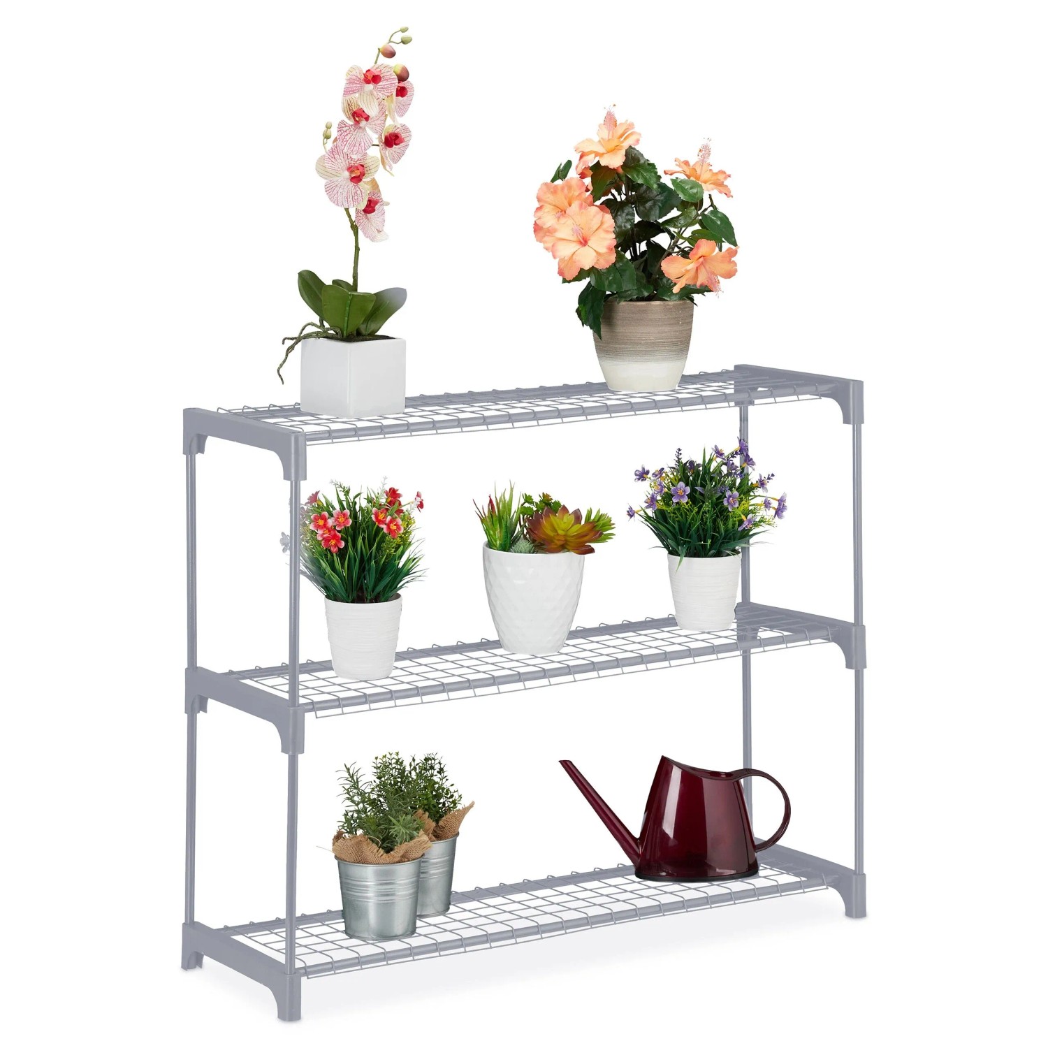 Relaxdays Blumenregal Metall Grau 3 Ebenen Stecksystem 72 cm x 91 cm x 28 cm 2,1 kg