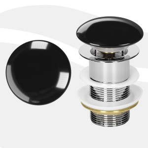 LuxeBath Ablaufgarnitur für Waschbecken ohne Überlauf Schwarz Glänzend