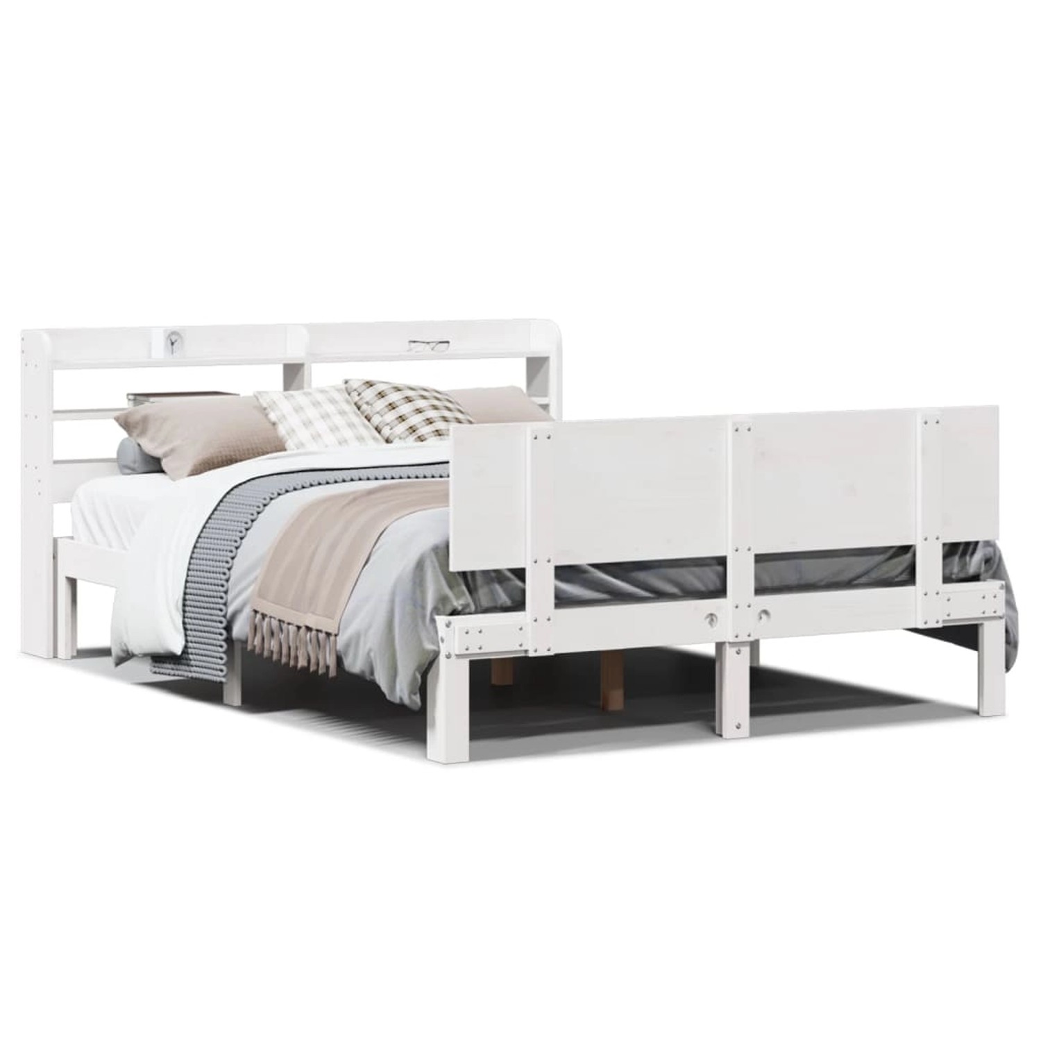 vidaXL Bettgestell mit Kopfteil ohne Matratze Weiß 150x200 cm 3306830 günstig online kaufen